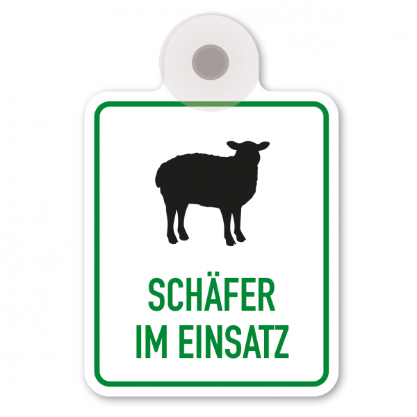 Saugnapfschild / Einsatzschild Schäfer im Einsatz - mit Symbol Schaf für Fahrzeugfrontscheiben – 100 x 150 mm