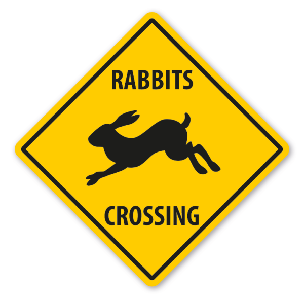 Warnschild Rabbits (Hasen) crossing - mit und ohne Text