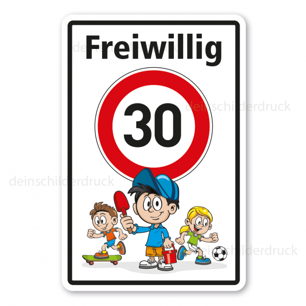 Kinderschild / Verkehrsschild Freiwillig 30 - mit spielenden Kindern - Schilderserie SP-01