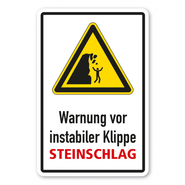 Warnschild Warnung vor instabiler Klippe - Klippenkante - Steinschlag - Kombi - ISO 20712-1 - WSW011-K