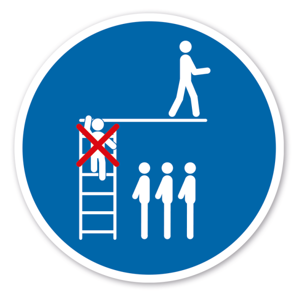 Gebotszeichen Sprungbrett einzeln betreten - Nicht auf der Leiter warten – Sprunganlage