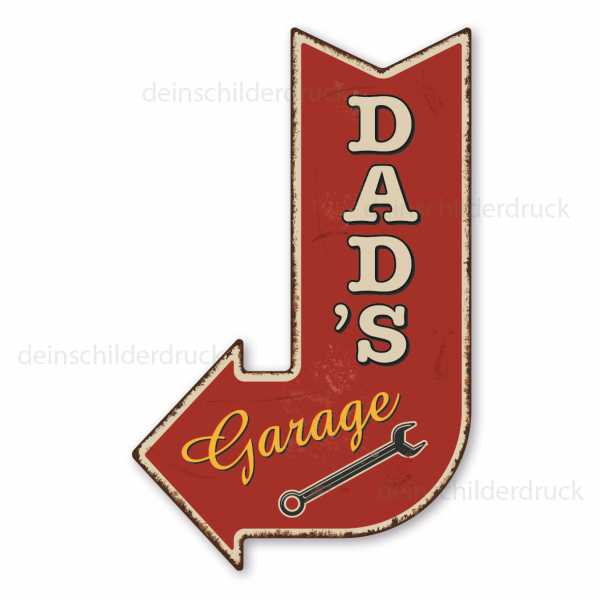 Retroschild / Vintage-Pfeilwegweiser Dad's Garage - links- oder rechtsweisend mit 3 Löchern zum Aufhängen