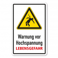 Warnschild Warnung vor Hochspannung - Lebensgefahr - Kombi Warnschild Warnung vor Hochspannung - Lebensgefahr - Kombi