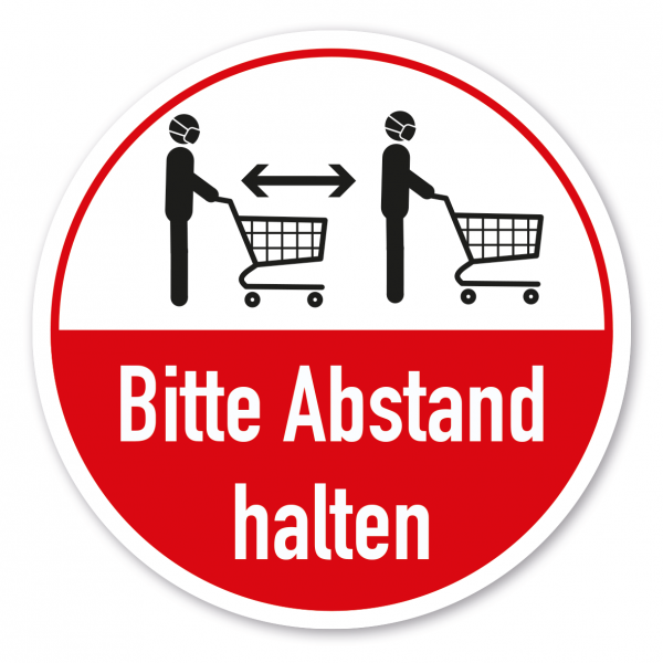 Hygienehinweis Bitte Abstand halten - mit Einkaufswagen - als Aufkleber, Bodenkleber (rutschsicher) oder Schild