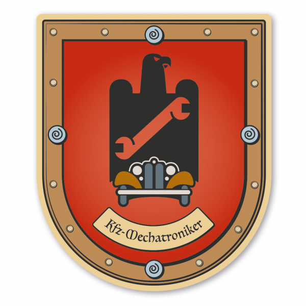 Maibaumschild / Zunftwappen Kfz-Mechatroniker - Kfz-Mechaniker - mit Zunftnamen oder Ihrem Wunschtext - Wappen B