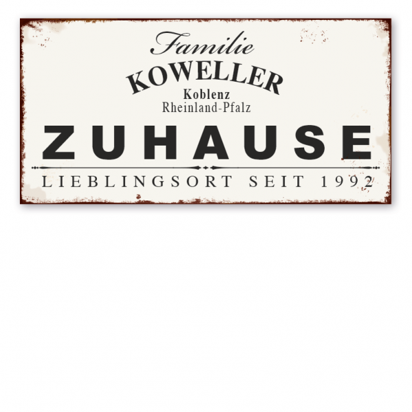 Retro Farmhouse Familienschild Zuhause - Lieblingsort - mit Ihrem Namen, Standort und Jahresangabe