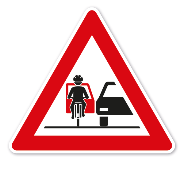 Verkehrsschild Achtung Beim Öffnen der Fahrzeugtür auf Radfahrer achten - links – VZ-PR-229