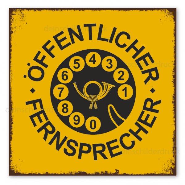 Retroschild / Vintage-Telefonschild Öffentlicher Fernsprecher - 40er Jahre - Postschild
