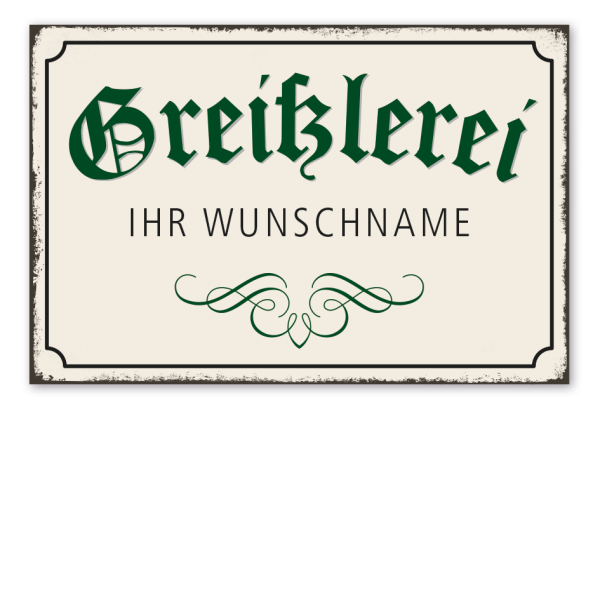 Retro Schild Greißlerei - mit Ihrem Wunschnamen