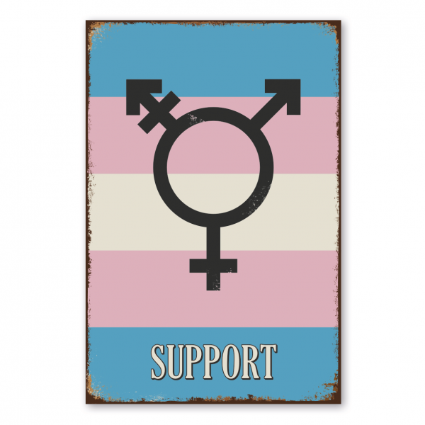 Retroschild / Vintage-Schild Transgender - Flagge mit Symbol - Support