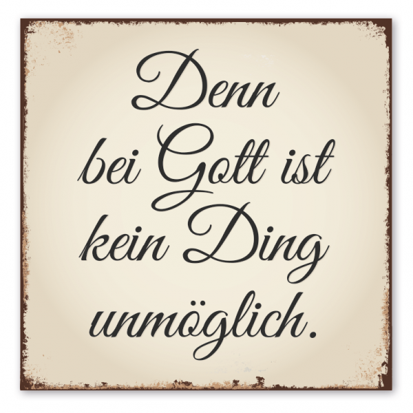 Schild zur Kommunion - Denn bei Gott ist kein Ding unmöglich – Retroausführung