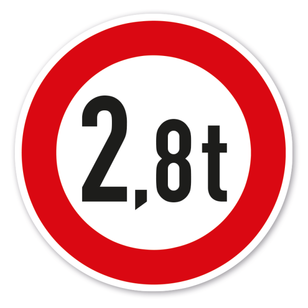 Verkehrsschild Verbot für Fahrzeuge über angegebenes tatsächliches Gewicht - 2,8 t - individuelle Angabe – VZ 262