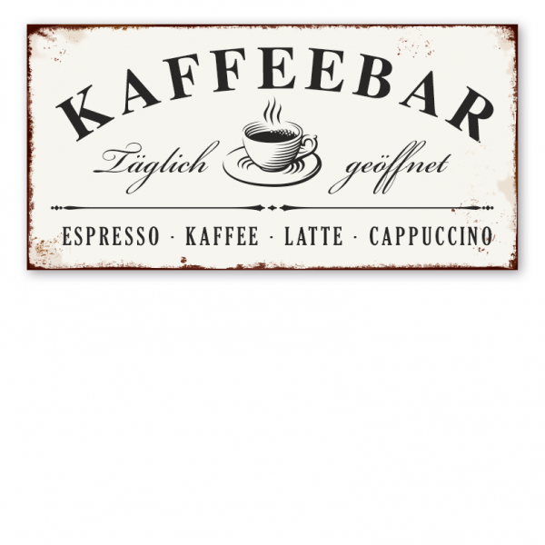 Retro Farmhouse-Schild Kaffeebar - Täglich geöffnet - auch mit Ihren Angaben
