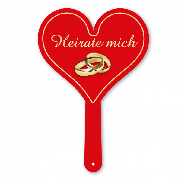 Formschild Hochzeit – Heirate mich – Motivschild in Herzform - mit Ringen