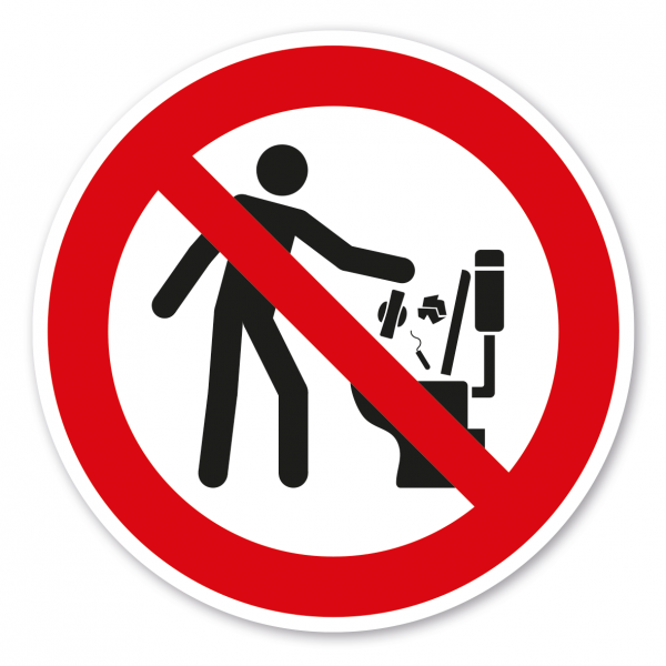 Verbotszeichen Einwerfen von Binden, Tampons und Abfall verboten