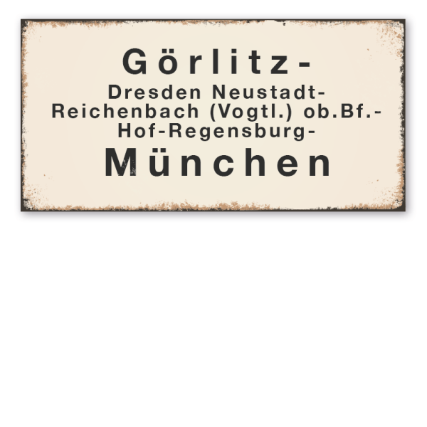 Retroschild / Vintage - Zuglaufschild mit Ihrem Wunschtext – Zugschild