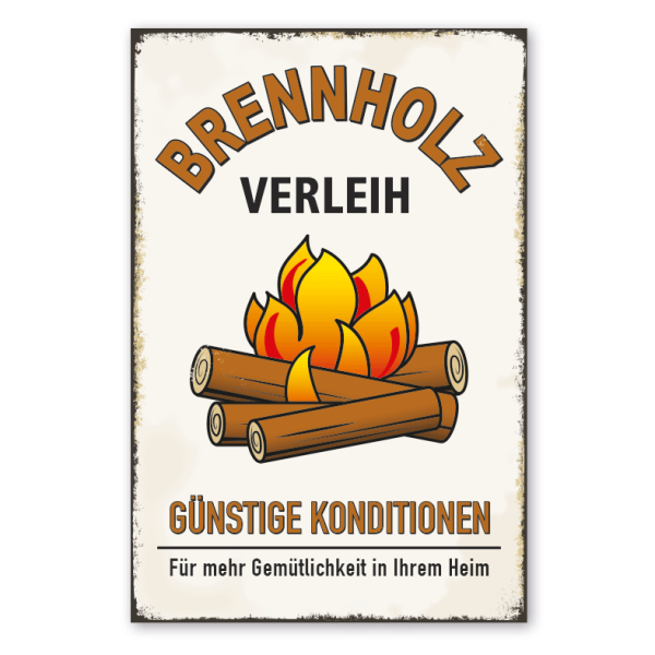 Retro Schild Brennholzverleih - Günstige Konditionen