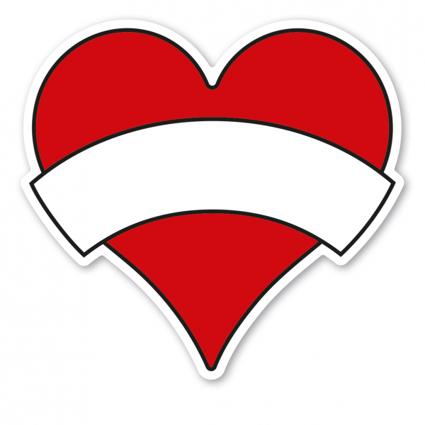 Maibaumschild im Herzformat mit Banderole zum SELBSTBESCHRIFTEN - Herzschild in 7 Farbvarianten