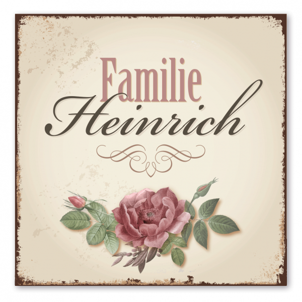 Florales Retroschild / Vintage-Schild Familienschild / Hausschild mit Ihrem Namen