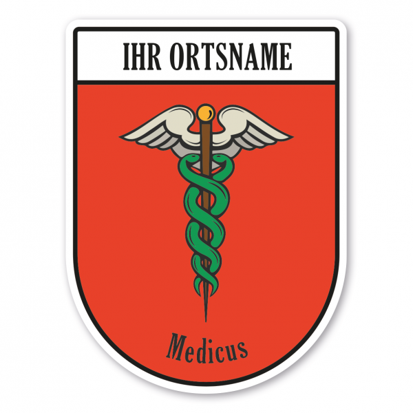 Maibaumschild / Zunftwappen Medicus - Arzt mit Zunftnamen, Ortsnamen oder Ihrem Wunschtext - Wappen BL