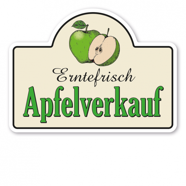 Verkaufsschild / Ernteschild Erntefrisch - Apfelverkauf – mit Abbildung Grüner Apfel