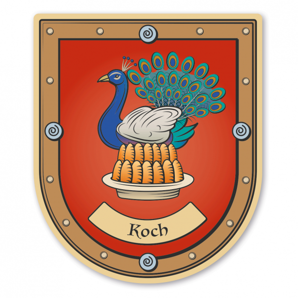 Maibaumschild / Zunftwappen Koch - mit Pfau - mit Zunftnamen oder Ihrem Wunschtext - Wappen B