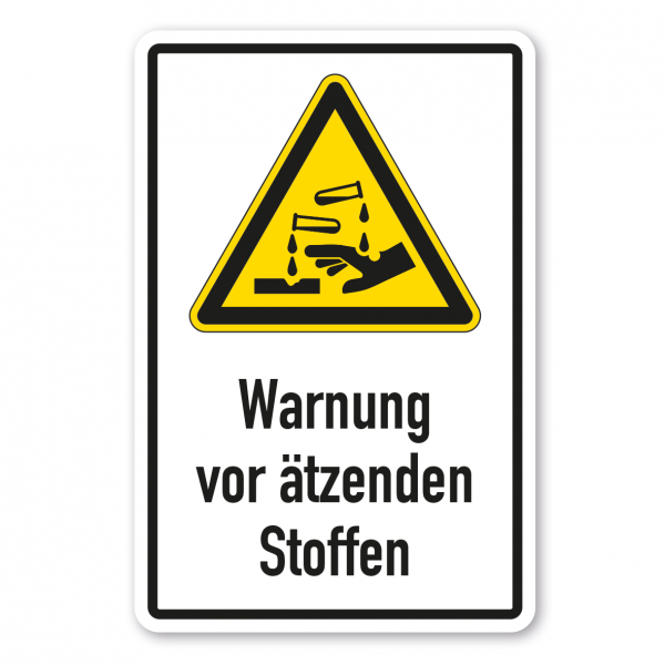Warnschild Warnung vor ätzenden Stoffen - Kombi - ISO 7010 - W0023-K