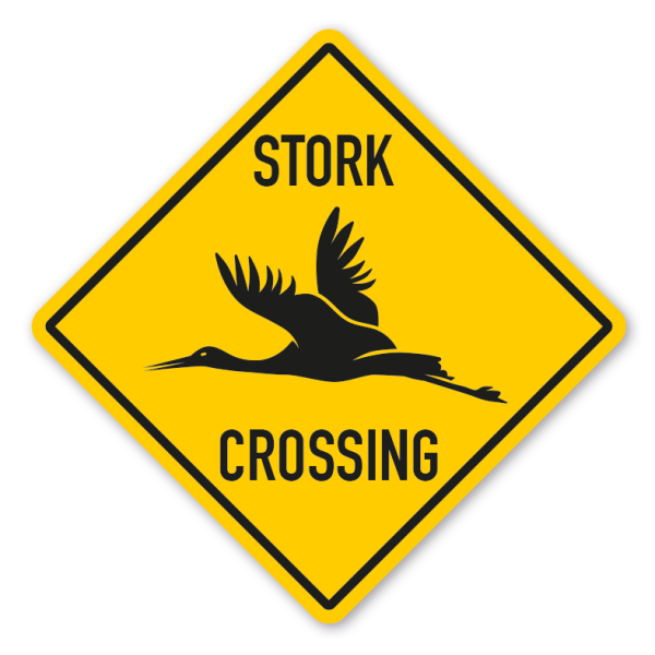 Warnschild Stork crossing - mit und ohne Text