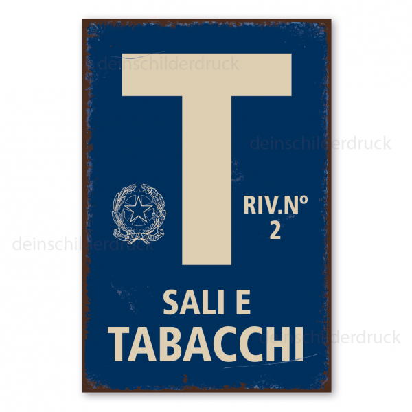 Retroschild / Vintage-Schild Sali e tabacchi - mit Emblem und RIV.Nr. 2 - Tabakladenschild