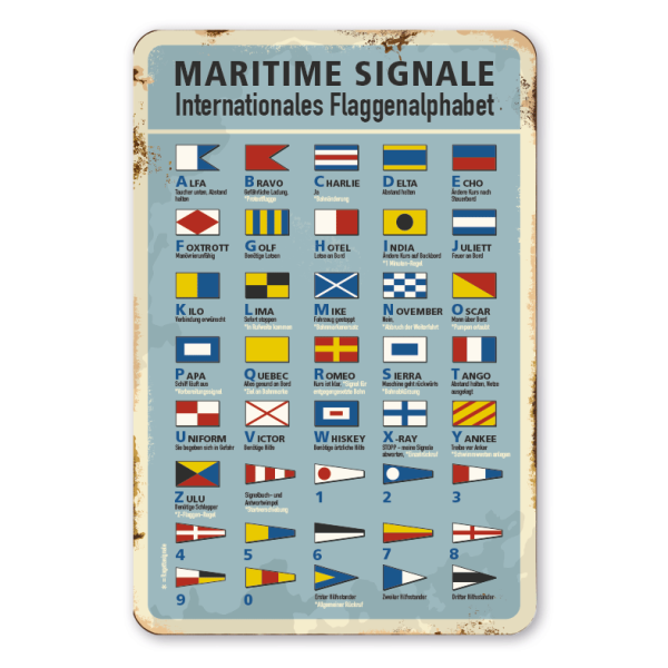Retro Schild Maritime Flaggensignale - Internationales Flaggenalphabet