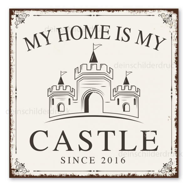 Retroschild My home is my castle – mit Ihrer Jahreszahl
