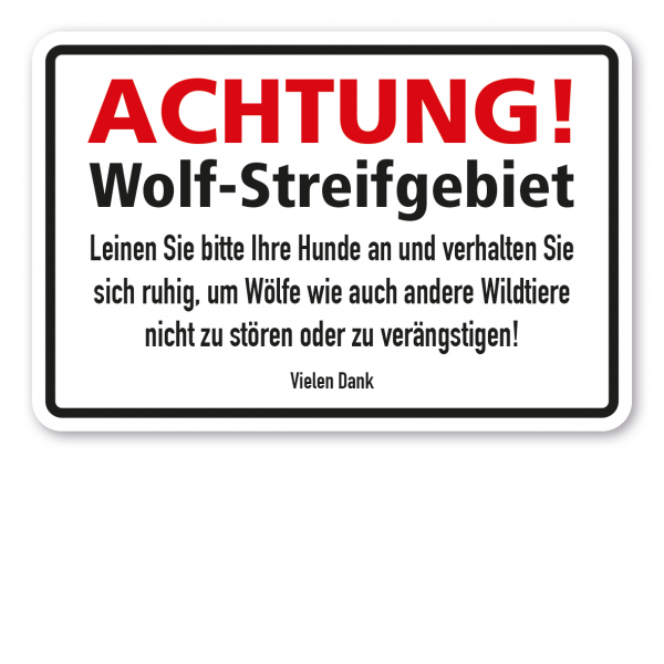 Warnschild Achtung Wolf-Streifgebiet - Mit Verhaltensregeln