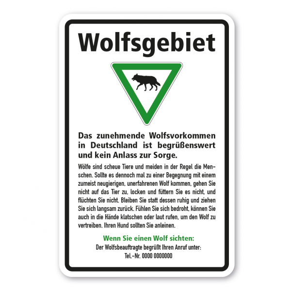 Hinweisschild Wolfsgebiet - Das zunehmende Wolfsvorkommen in Deutschland ist begrüßenswert und kein Anlass zur Sorge - Kombi