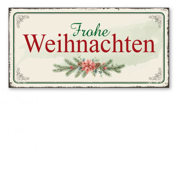 Florales Retroschild / Vintage-Schild Frohe Weihnachten - Weihnachtsschild