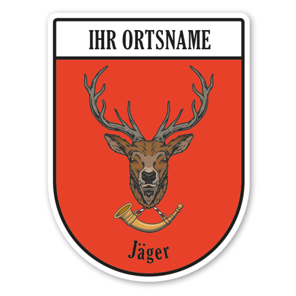 Maibaumschild / Zunftwappen Jäger - Hirsch mit Zunftnamen, Ortsnamen oder Ihrem Wunschtext - Wappen BL