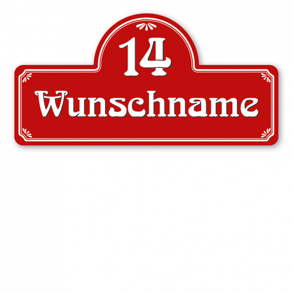 Straßennamensschild / Hausnummernschild im Jugendstil (Art nouveau) mit Wunschtext in 5 Varianten nach individueller Textvorgabe – Boulevard-Schild