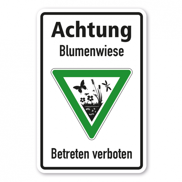 Hinweisschild Achtung - Blumenwiese. Betreten verboten - Kombi