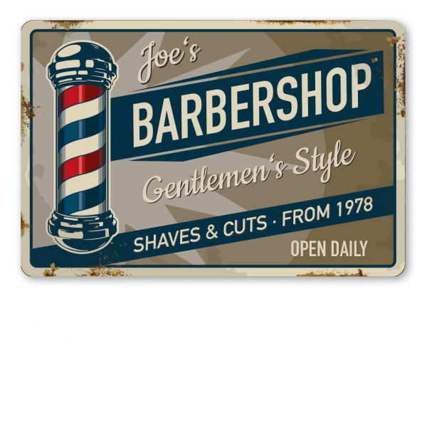Retroschild / Vintage-Schild Barbershop - Gentlemen's Style - Barber-Schild, Frisörschild