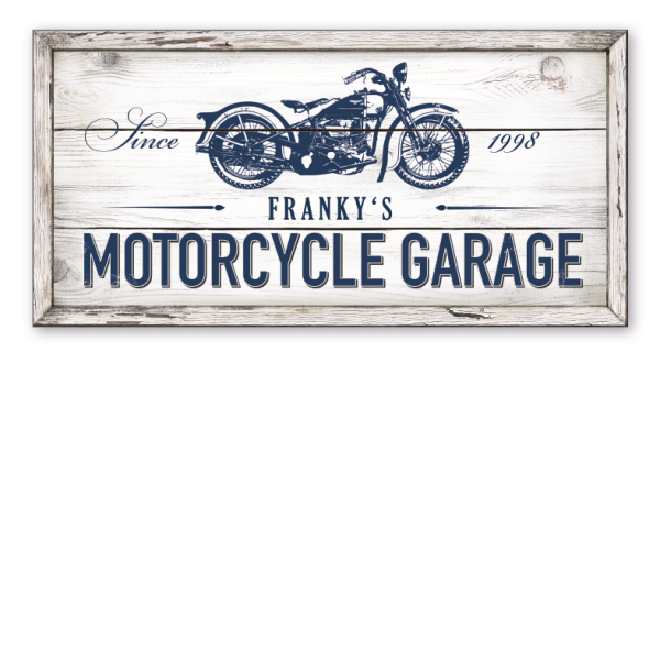 Retroschild Motorcycles Garage - mit Ihrem Namen und Jahresangabe