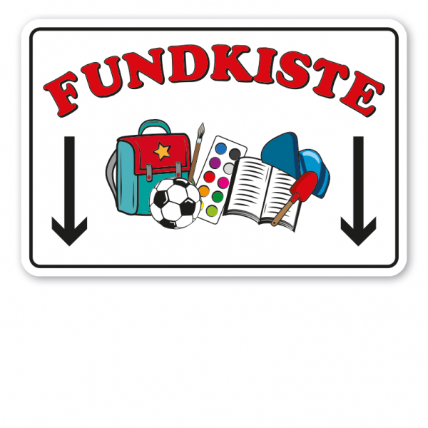 Hinweisschild Fundkiste - mit Pfeilen - für Schulen und Kindergärten