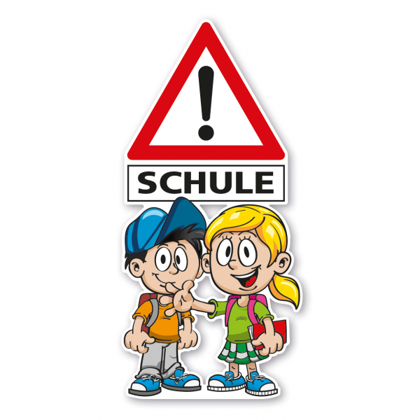 Kinderschild als Standfigur - Achtung Schule - mit 2 Kindern - Schilderserie SP-01