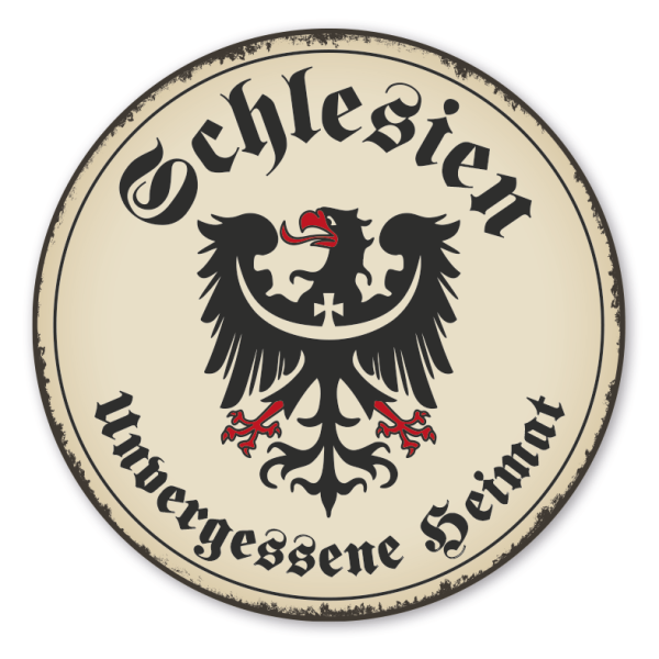 Maibaumschild / Festschild Schlesien - Unvergessene Heimat - Rundes Wappen - Retro