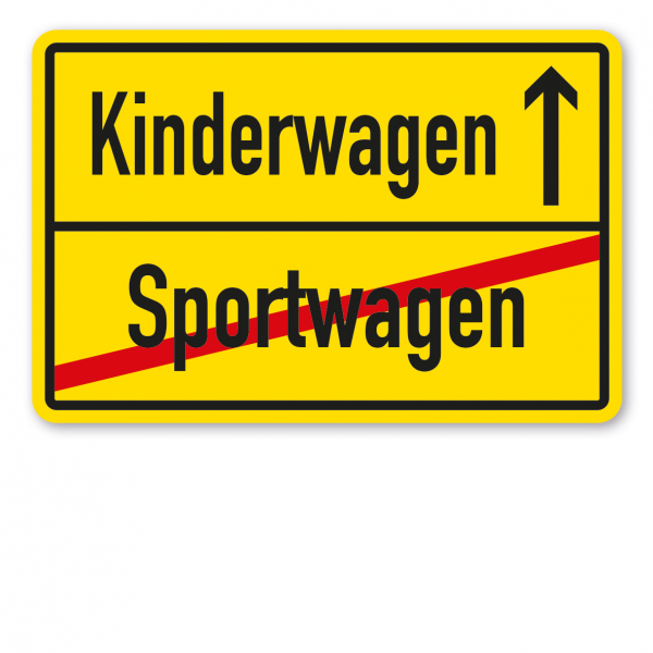 Hochzeitsschild Ortsschild mit einem Pfeil – Sportwagen - Kinderwagen