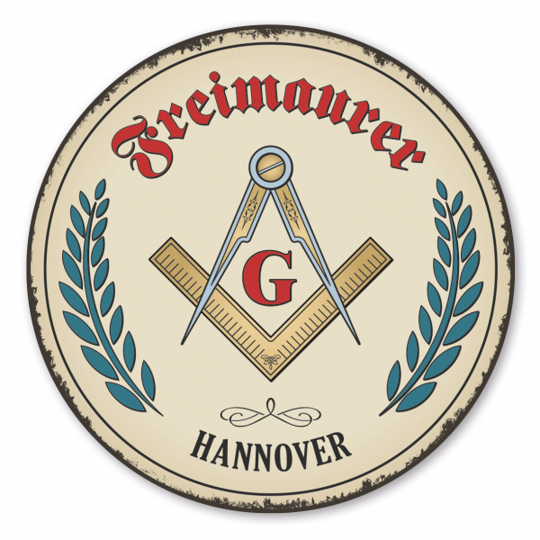Maibaumschild / Festschild / Wappenschild Freimaurer - mit Buchstaben G - mit Namen und Ihrem Ortsnamen oder Wunschtext - Rundes Wappen - Retro