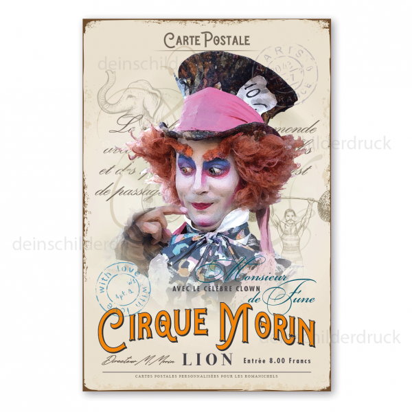 Retro Zirkusschild im Stil einer nostalgischen Postkarte - Carte Postale - Cirque Morin Lion - auch mit Ihrem Wunschtext