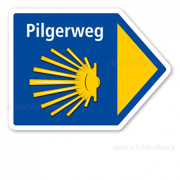 Pfeilschild Pilgerweg mit Jakobsmuschel – rechtsweisend