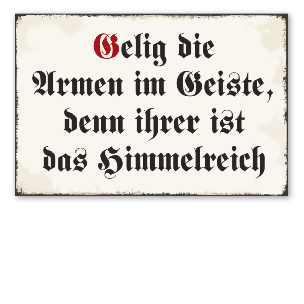 Retro Schild Selig die Armen im Geiste, denn ihrer ist das Himmelreich