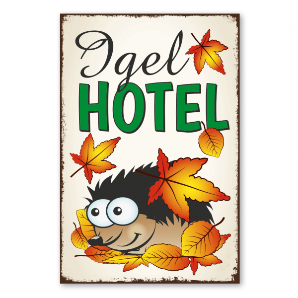 Gartenschild Igelhotel im Retro Look