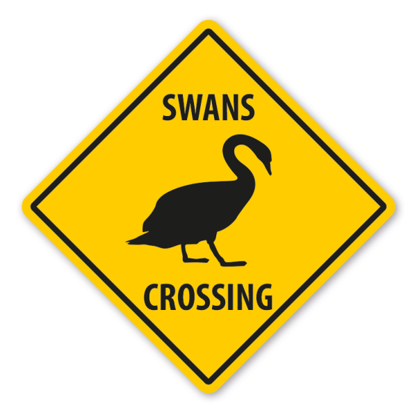 Warnschild Swans (Schwäne) crossing - mit und ohne Text