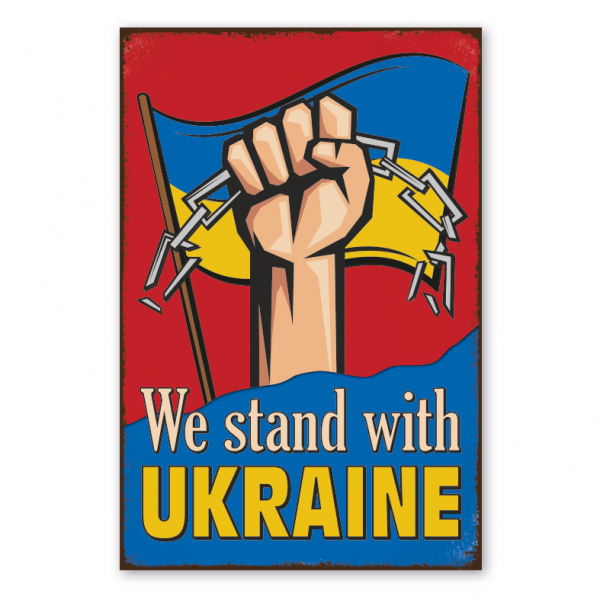 Retro Schild We stand with Ukraine